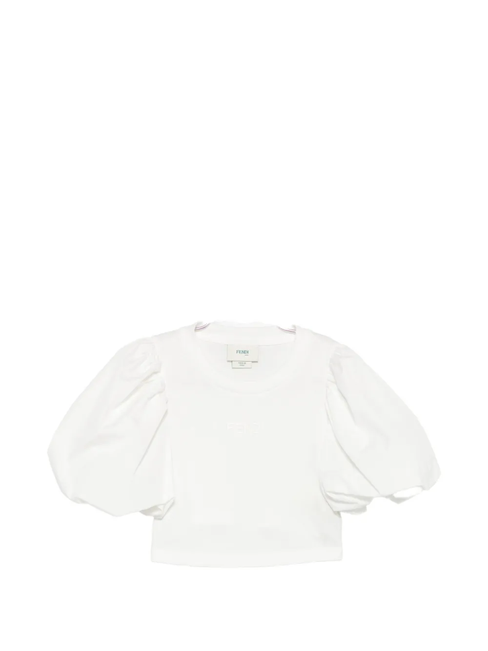 Fendi Kids puff-sleeve embroidered-logo T-shirt - Rosa
