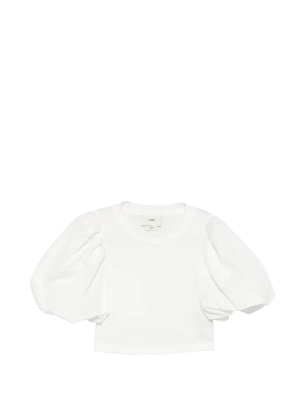 Fendi Kids puff-sleeve embroidered-logo T-shirt - Rosa