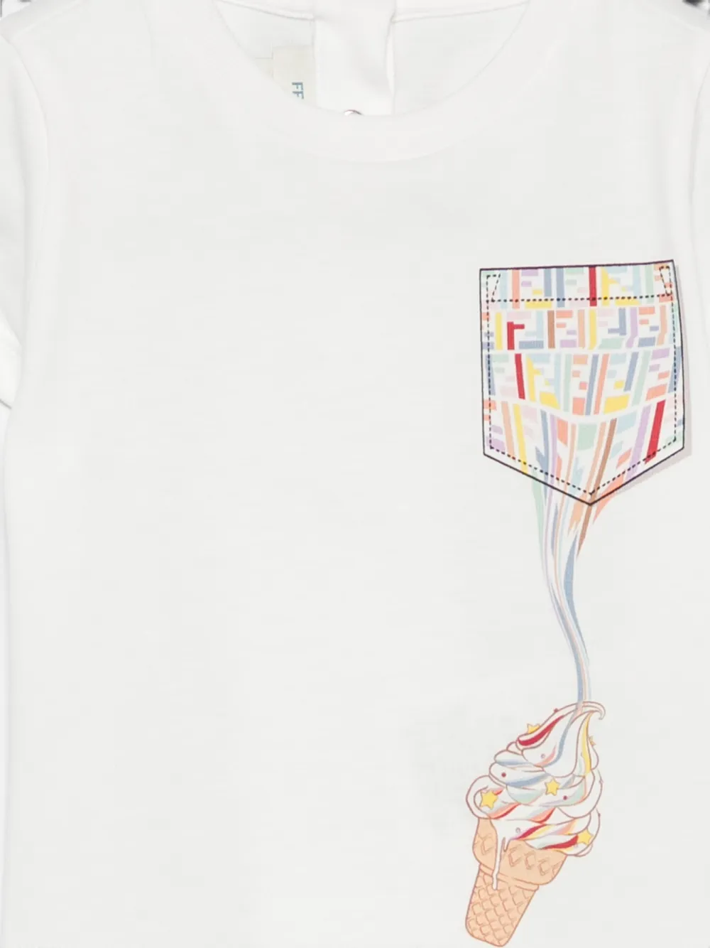 Fendi Kids T-shirt met borstzak en FF-logoprint Wit