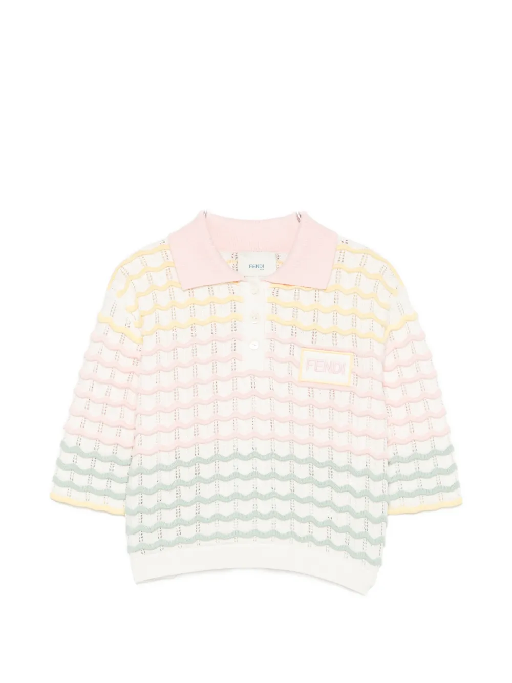 Fendi Kids wavy-knit logo-patch polo shirt - Bianco
