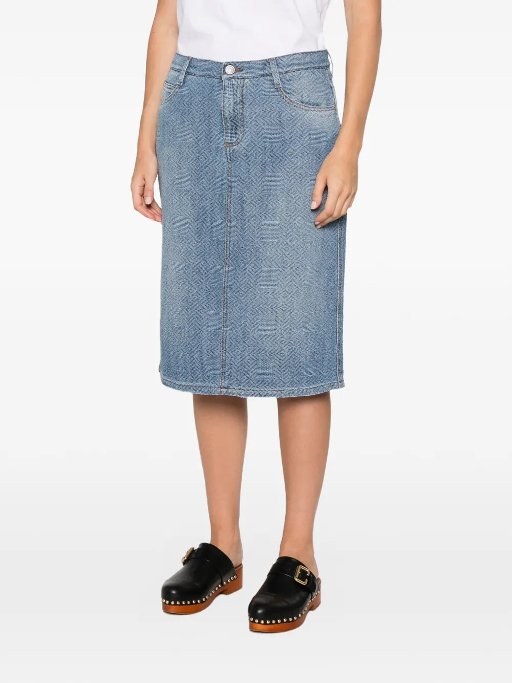 Ermanno Scervino Denim midi-rok met visgraat-patroon Blauw