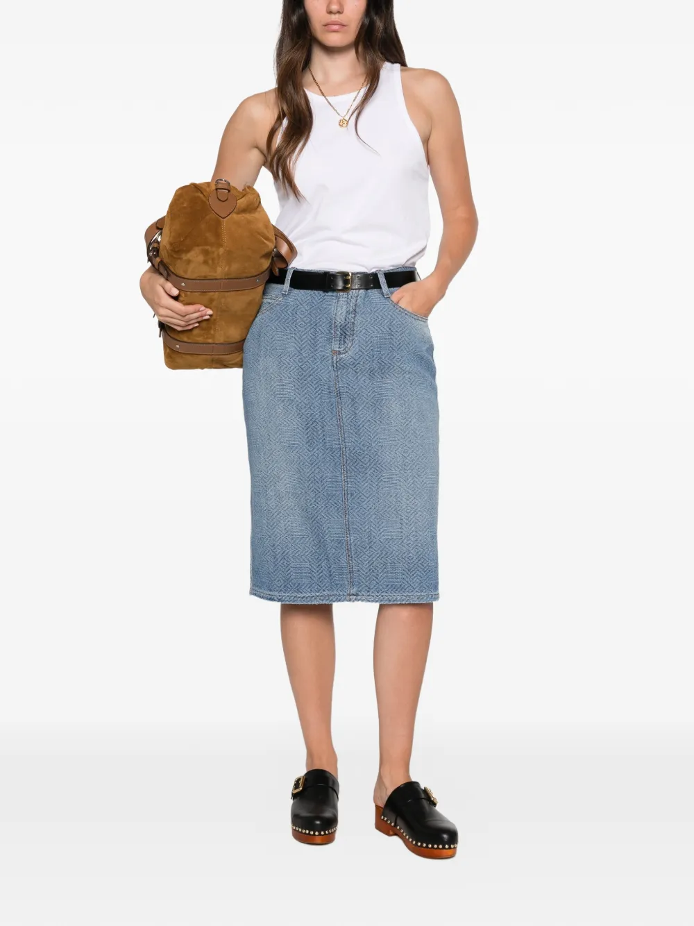 Ermanno Scervino Denim midi-rok met visgraat-patroon Blauw