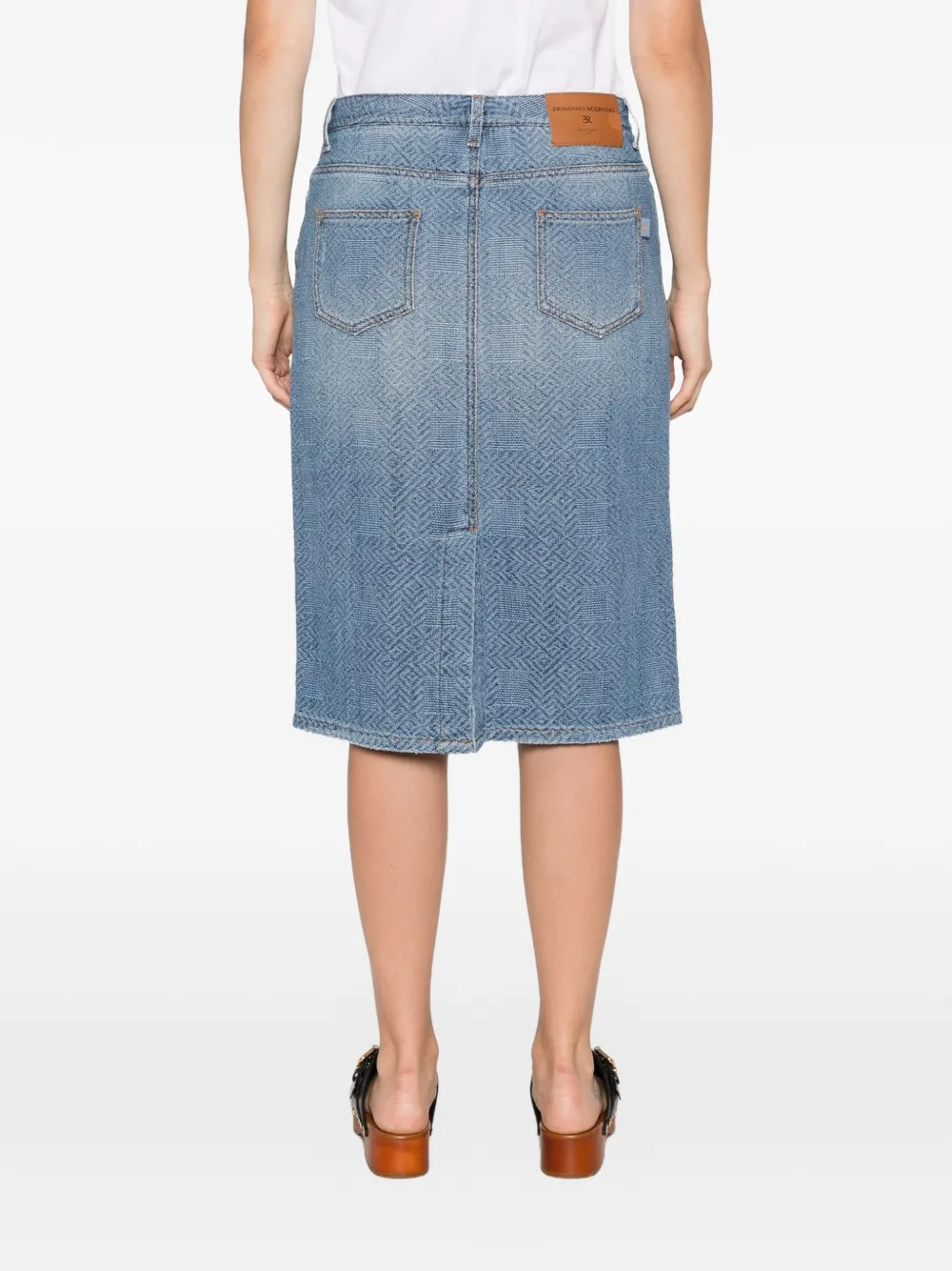 Ermanno Scervino Denim midi-rok met visgraat-patroon Blauw