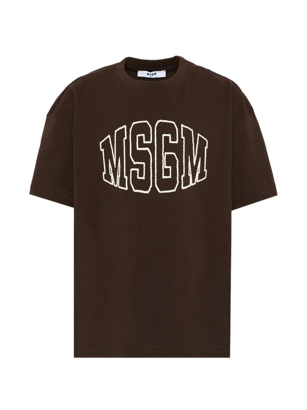 MSGM Kids logo-embroidered cotton T-shirt - Marrone