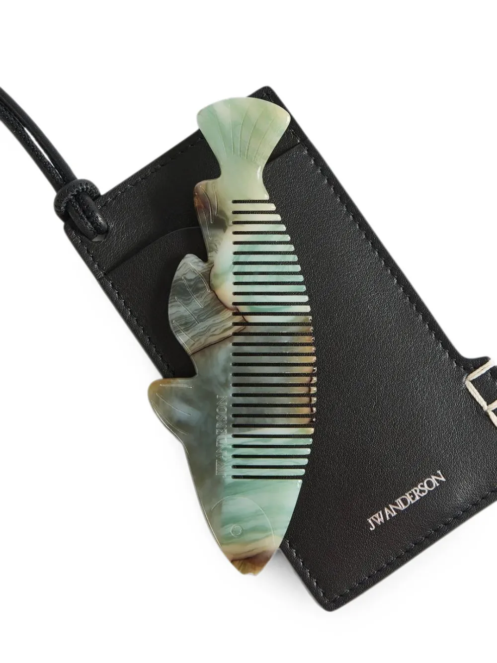 JW Anderson Leren sleutelhanger met vissenkam Zwart