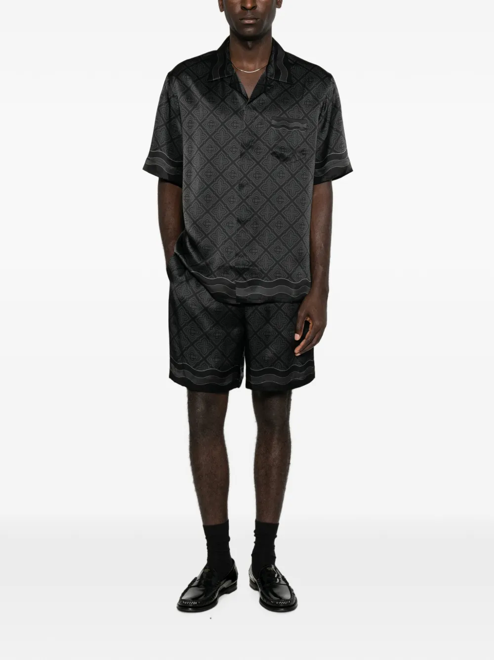 Casablanca monogram-print silk-twill shorts - Schwarz