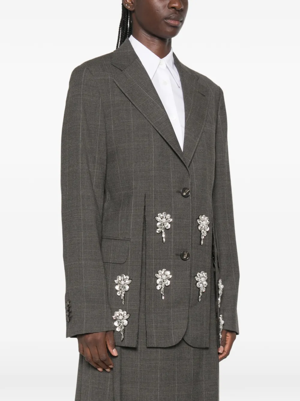 Simone Rocha Crystal-embellished Prince of Wales Check Jacket in Grey, view 3
