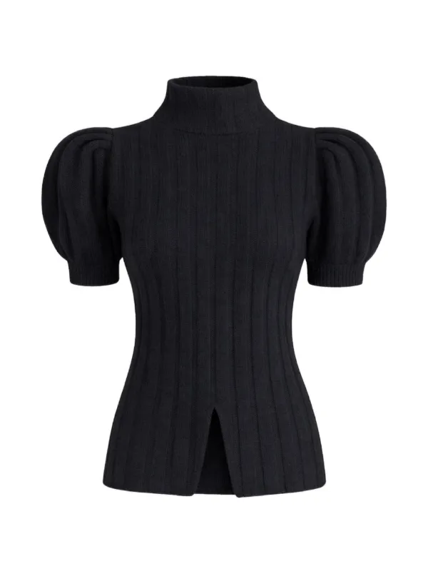 Violante Nessi Ribbed-knit Puff-sleeve Sweater in Black