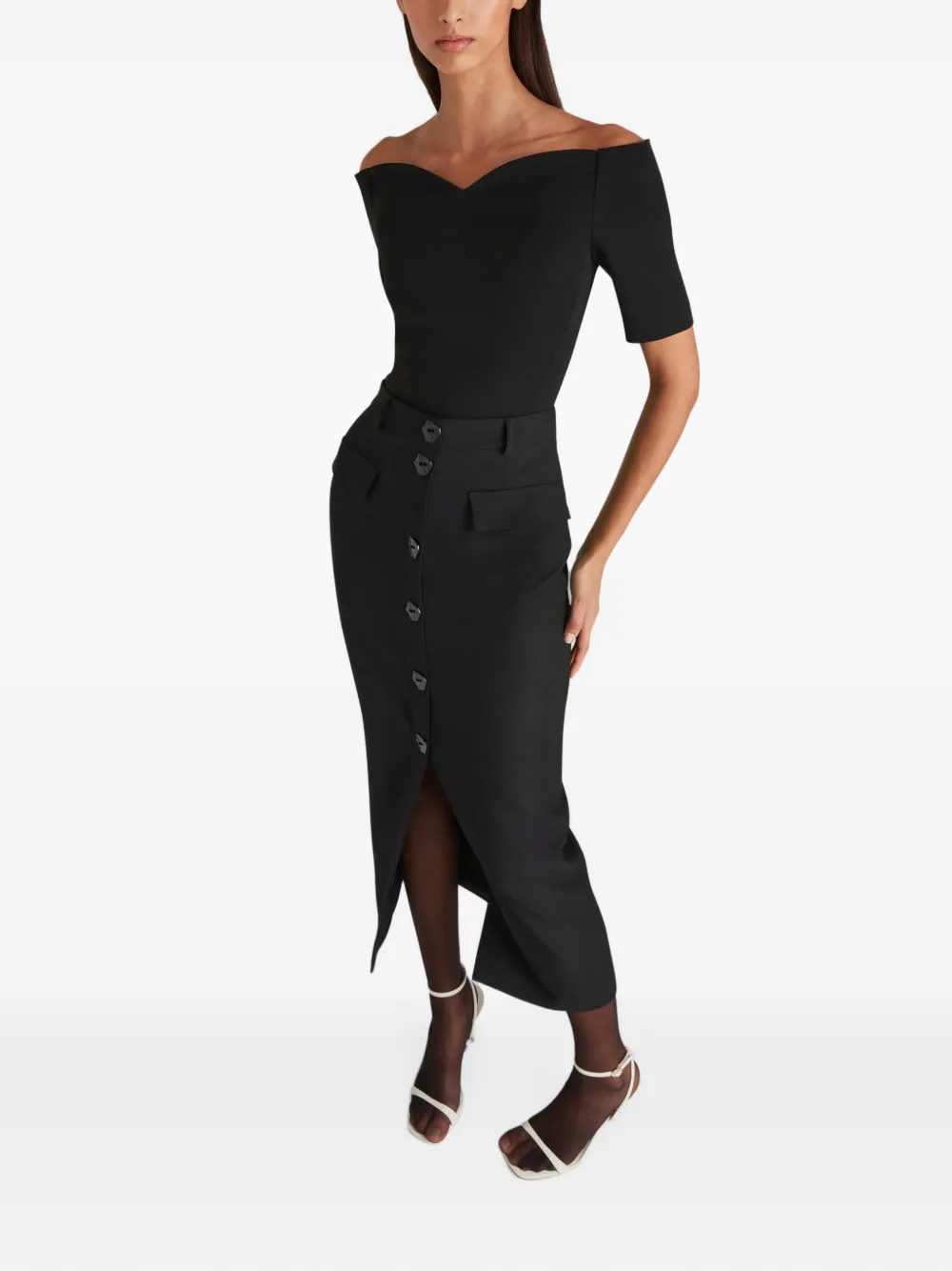 Violante Nessi Adassa Button-down Midi Skirt in Black, view 2