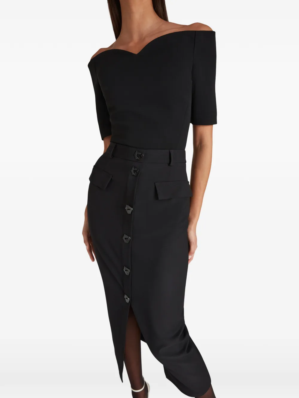 Violante Nessi Adassa Button-down Midi Skirt in Black, view 5