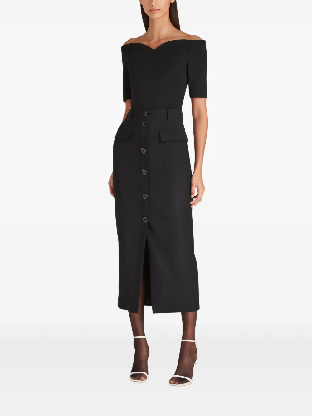 Violante Nessi Adassa Button-down Midi Skirt in Black, view 3