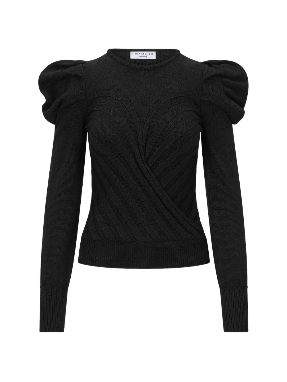 Violante Nessi puffed-shoulder ribbed-knit sweater - Schwarz