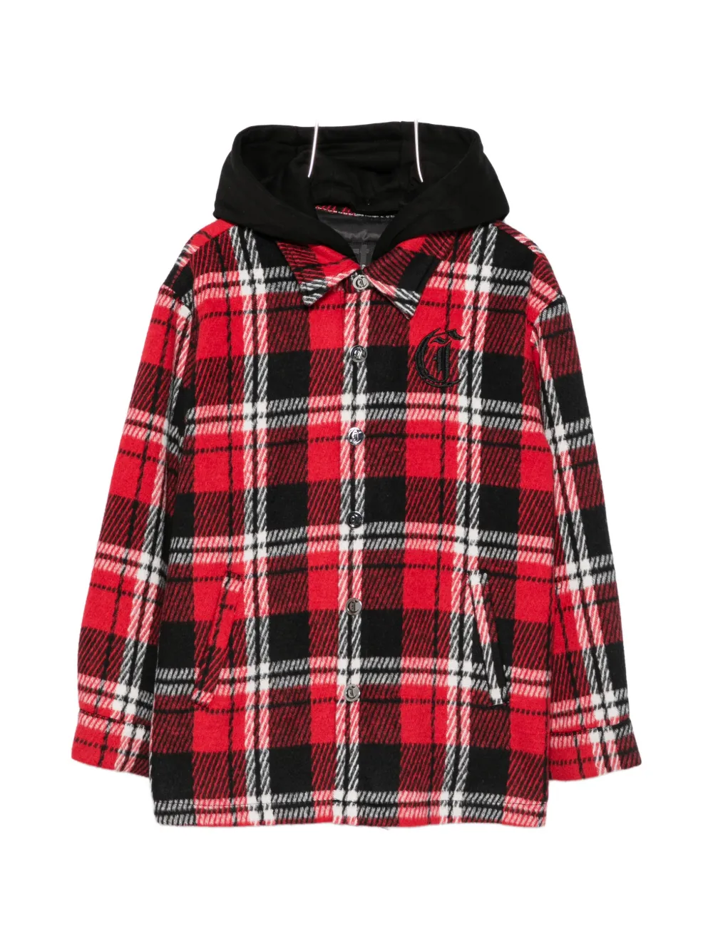 Roberto Cavalli Junior check hooded shirt - Rot