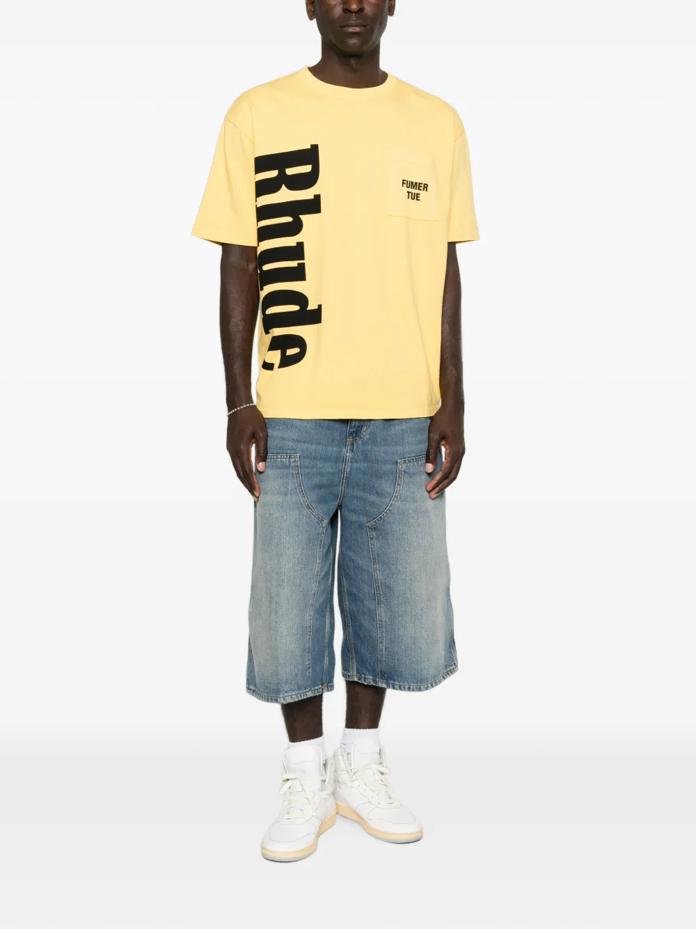RHUDE T-shirt met logoprint Geel
