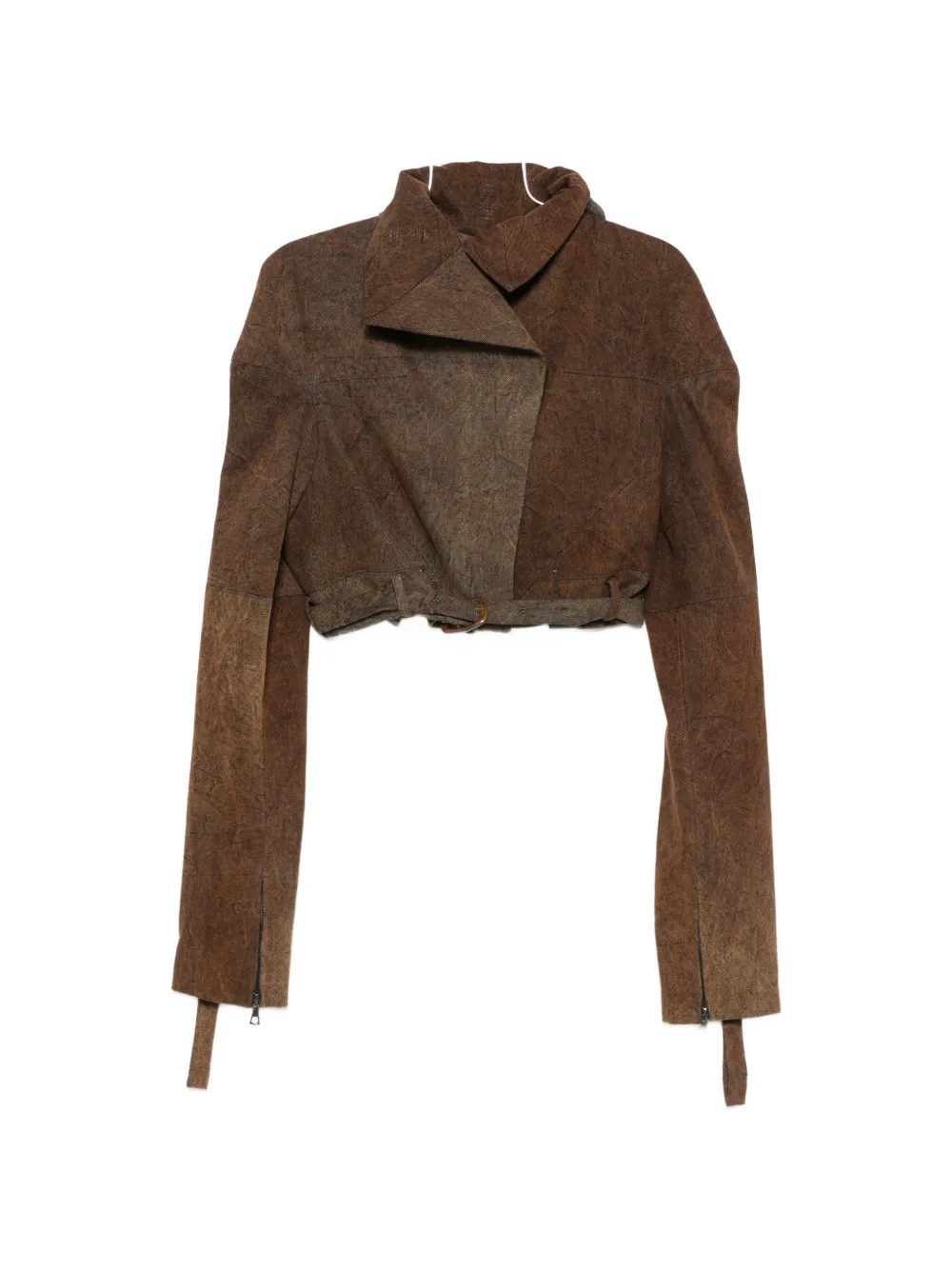 YEHUAFAN cropped buckled denim jacket - Braun