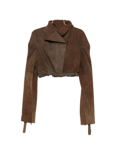 YEHUAFAN cropped buckled denim jacket