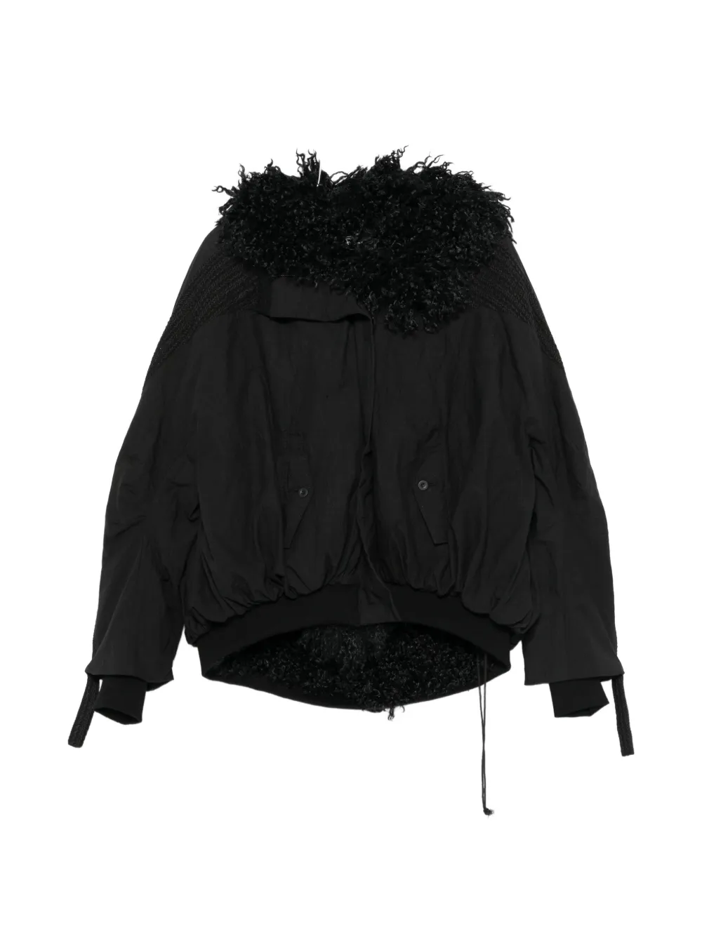 YEHUAFAN shearling-trim hooded coat - Nero