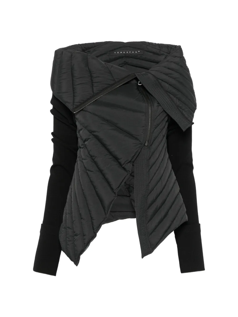 YEHUAFAN quilted asymmetric puffer jacket Zwart