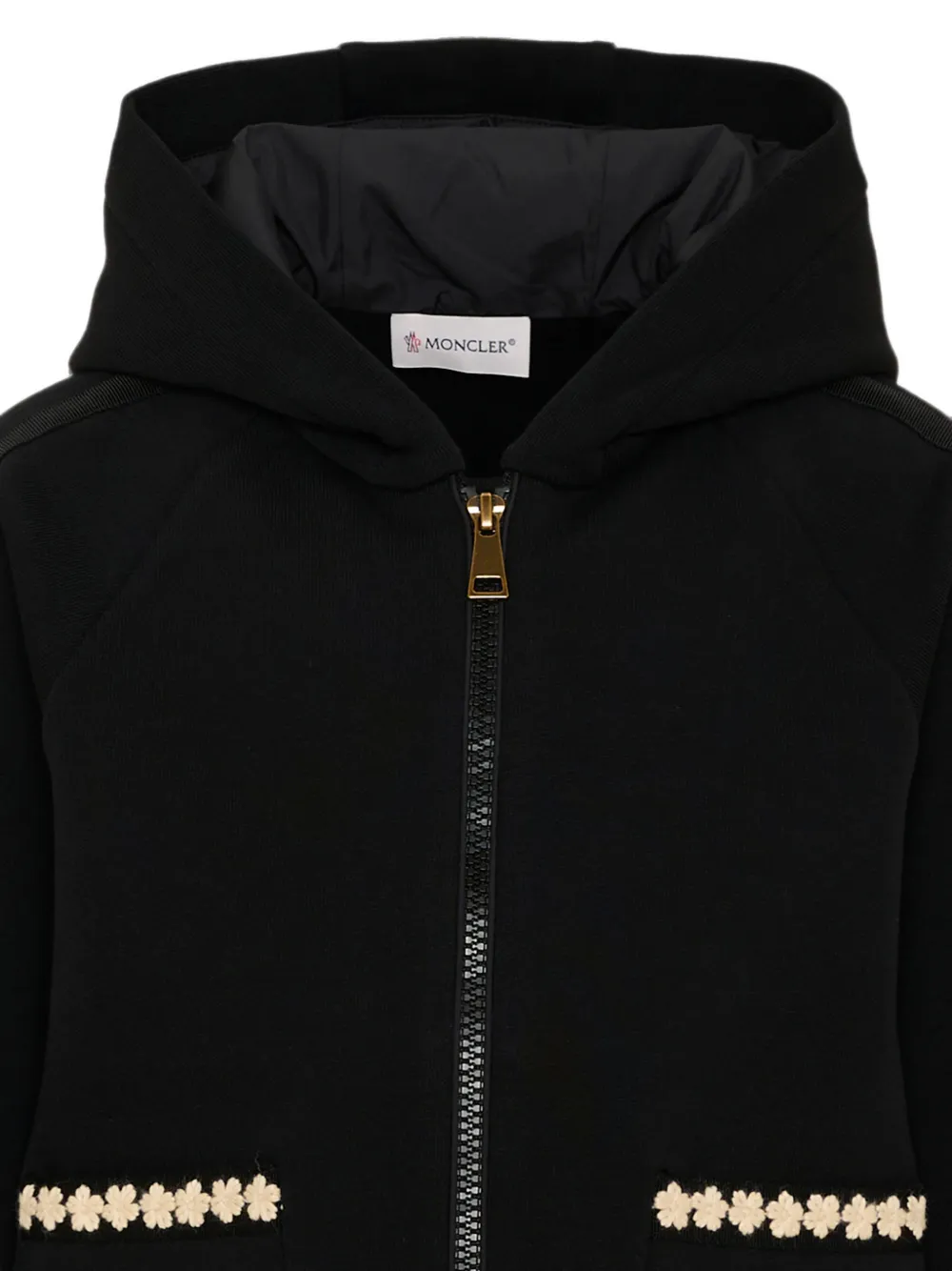 Moncler Enfant Hoodie met geborduurde bloemen Zwart