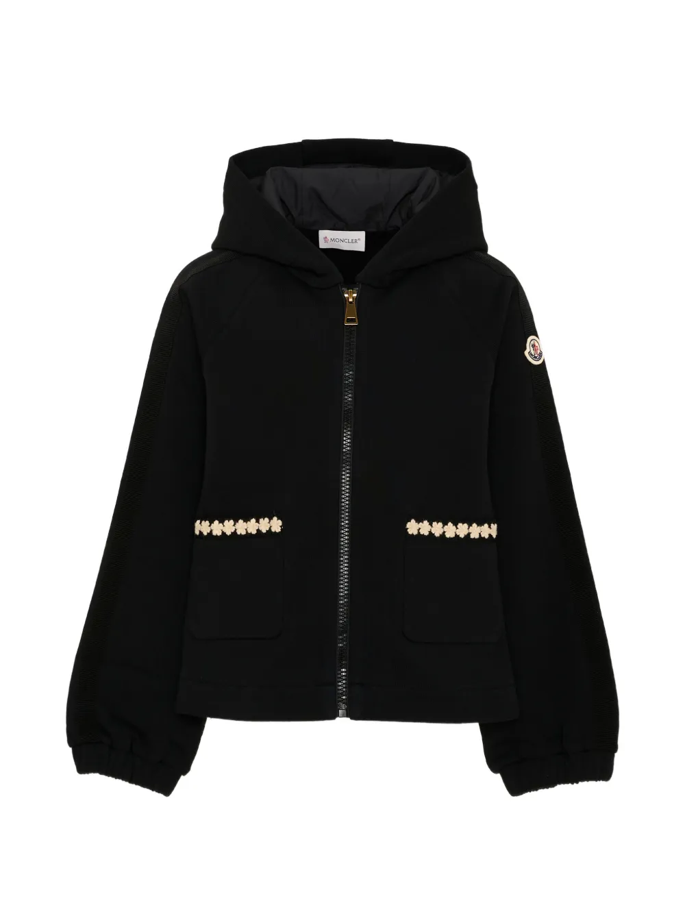 Moncler Enfant hoodie zippé à fleurs brodées - Noir Moncler Enfant hoodie zippé à fleurs brodées - Noir