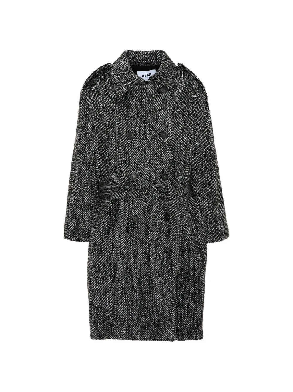MSGM Kids herringbone-pattern double-breasted coat - Schwarz