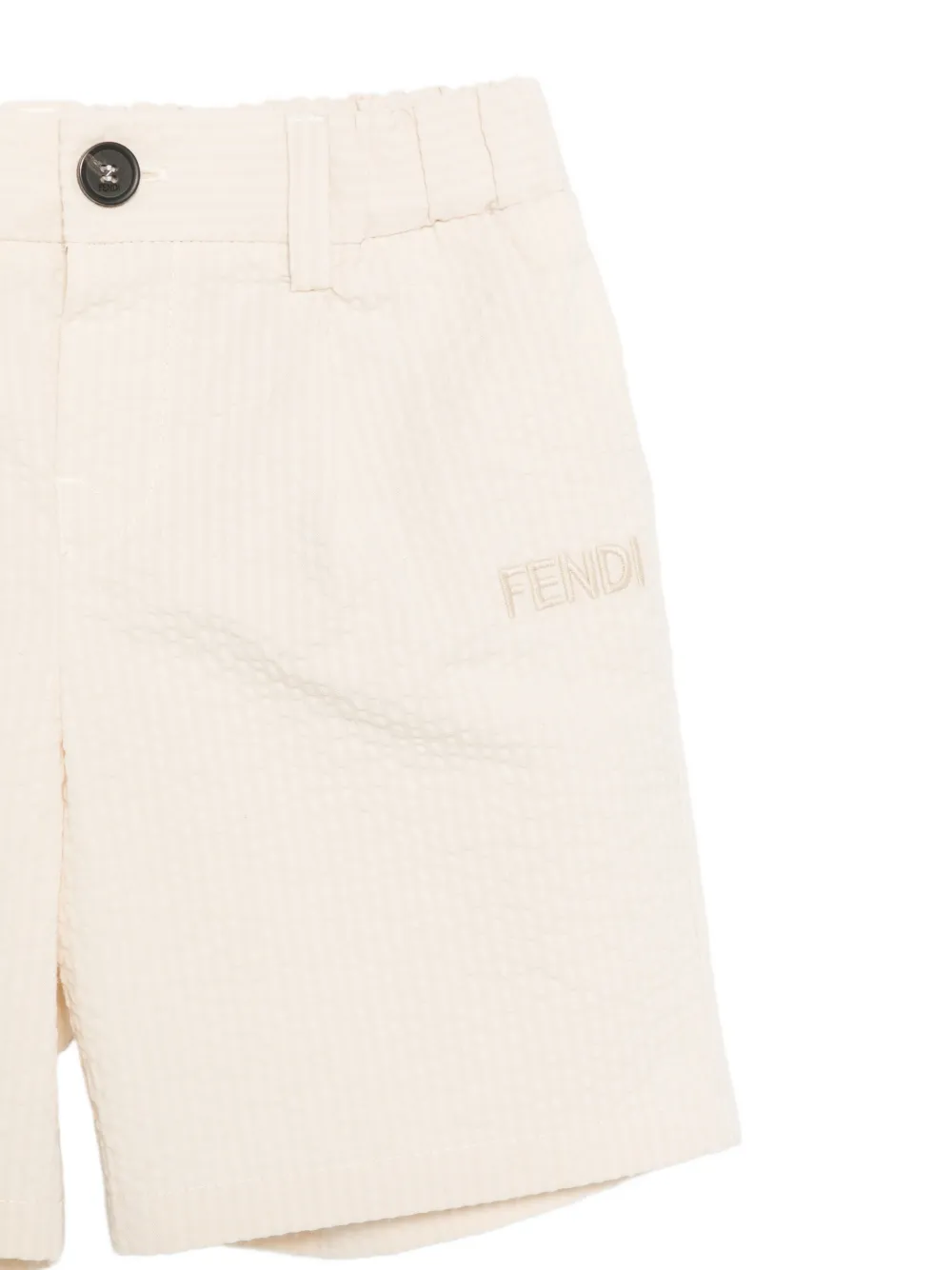 Fendi Kids Seersucker shorts met geborduurd logo Beige