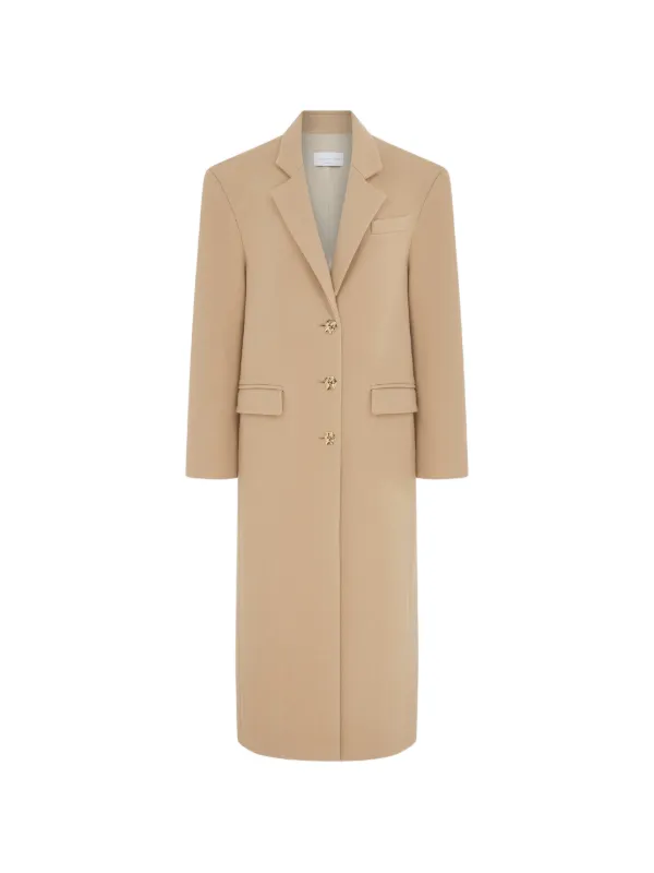Violante Nessi Verga Single-breasted Padded-shoulder Coat in Neutrals
