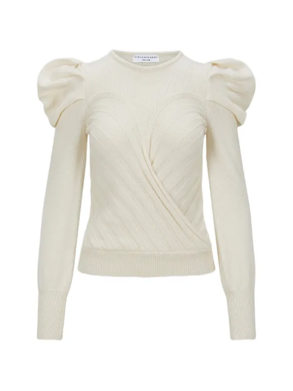 Violante Nessi Ribbed Puffed-sleeve Sweater in White