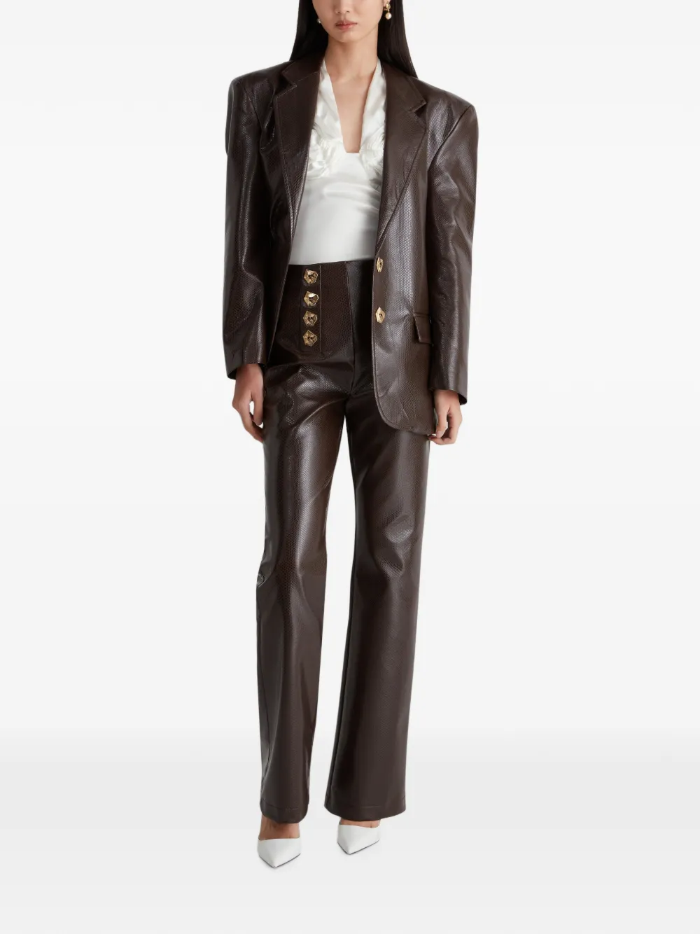 Violante Nessi Matisse Snake-effect Trousers in Brown, view 2
