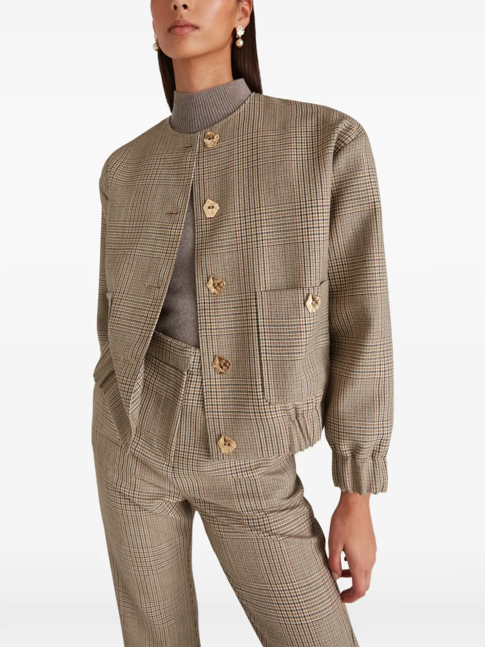 Violante Nessi Houndstooth-pattern Wool Bomber Jacket in Neutrals, view 4