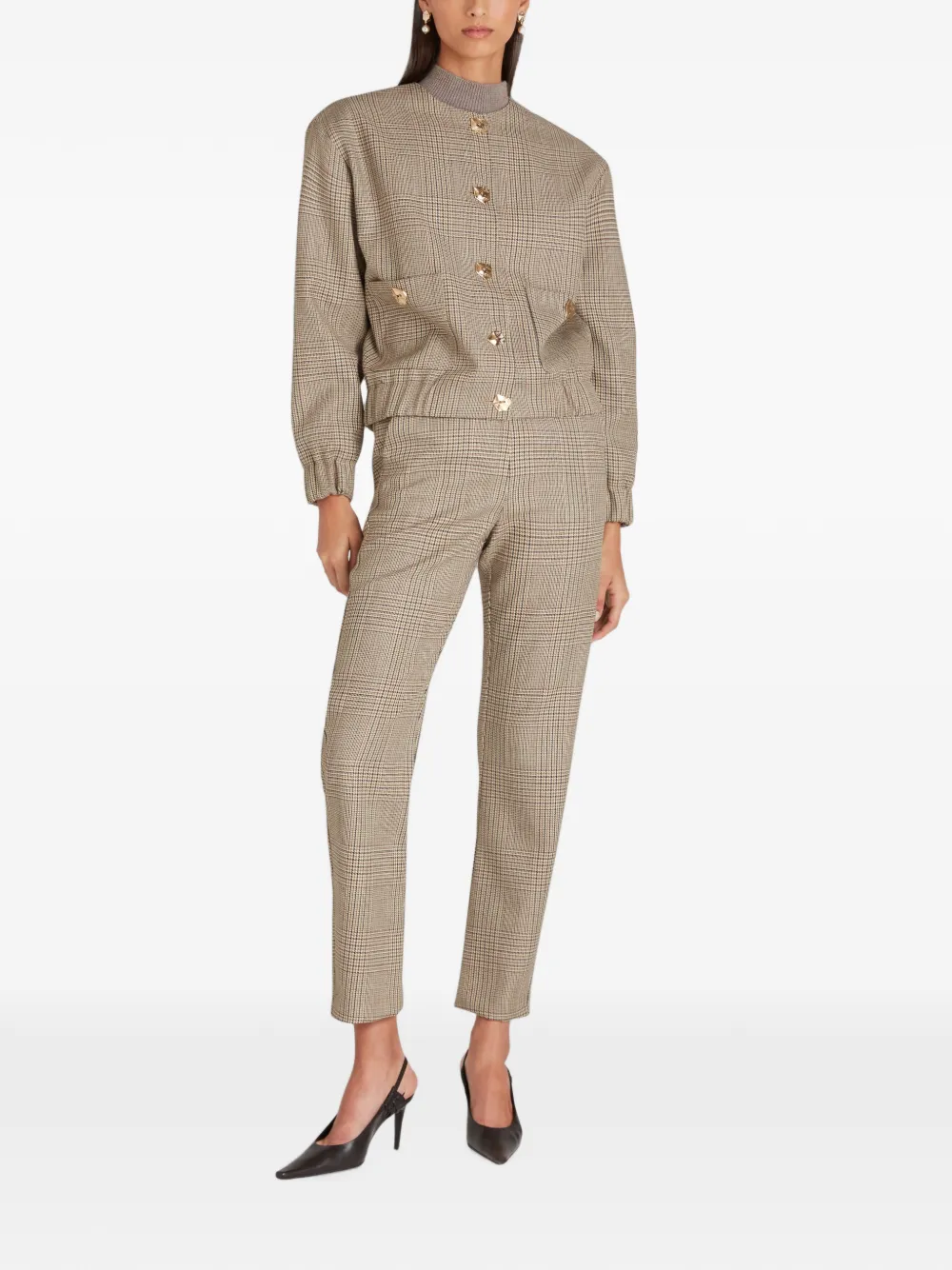Violante Nessi Houndstooth-pattern Wool Bomber Jacket in Neutrals, view 2