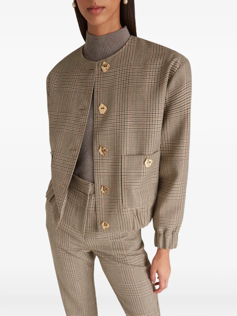 Violante Nessi Houndstooth-pattern Wool Bomber Jacket in Neutrals, view 5
