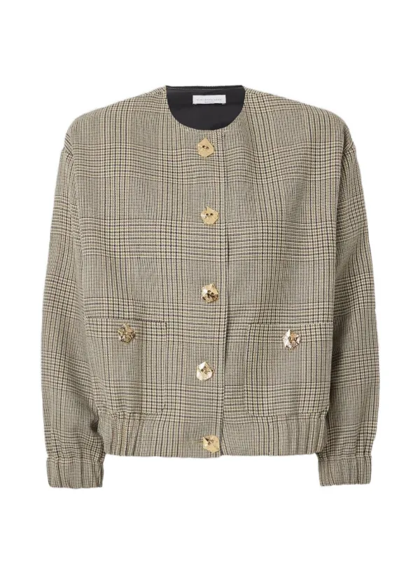 Violante Nessi Houndstooth-pattern Wool Bomber Jacket in Neutrals