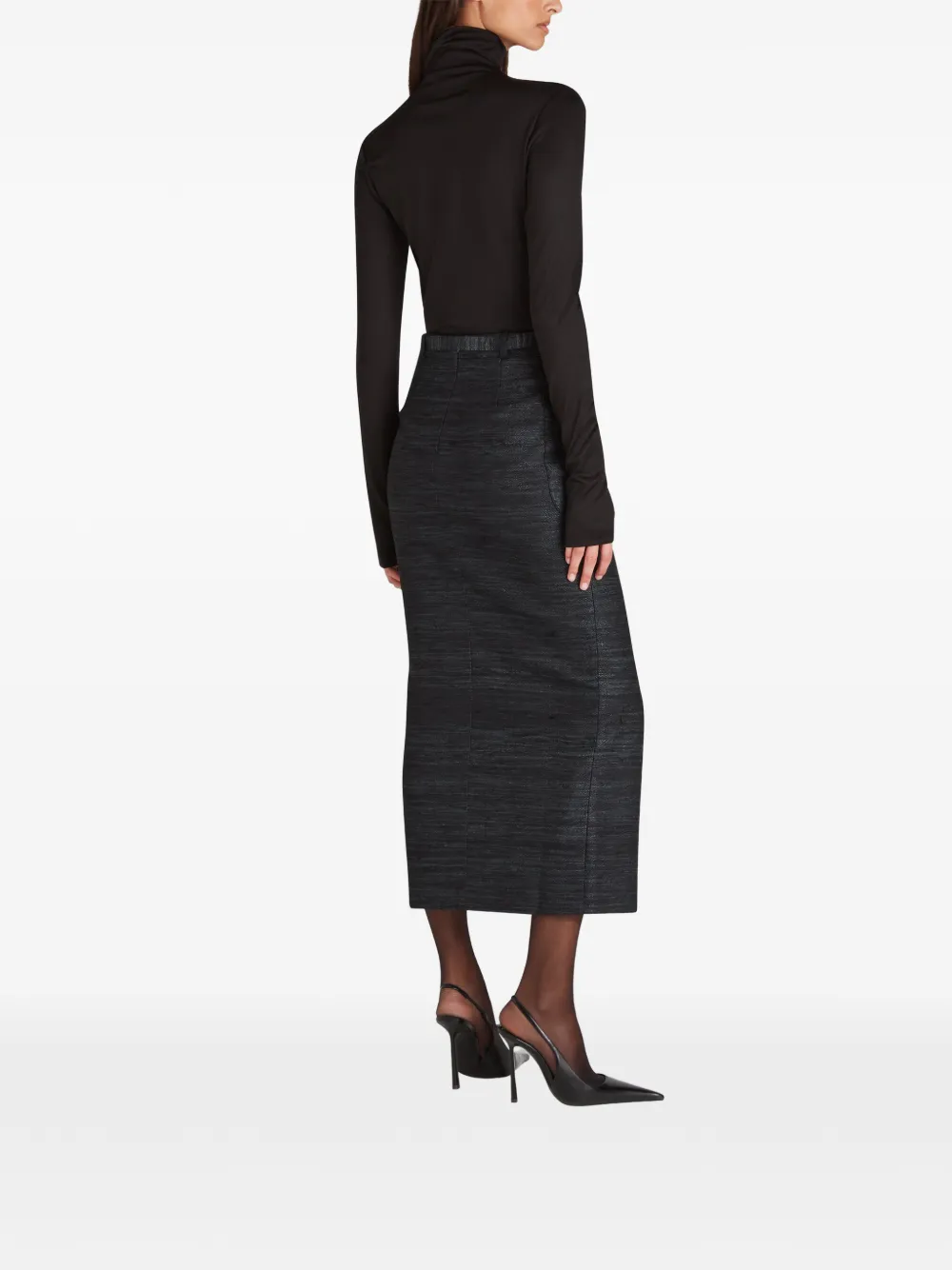 Violante Nessi Corot Belted Silk-tweed Midi Skirt in Black, view 4