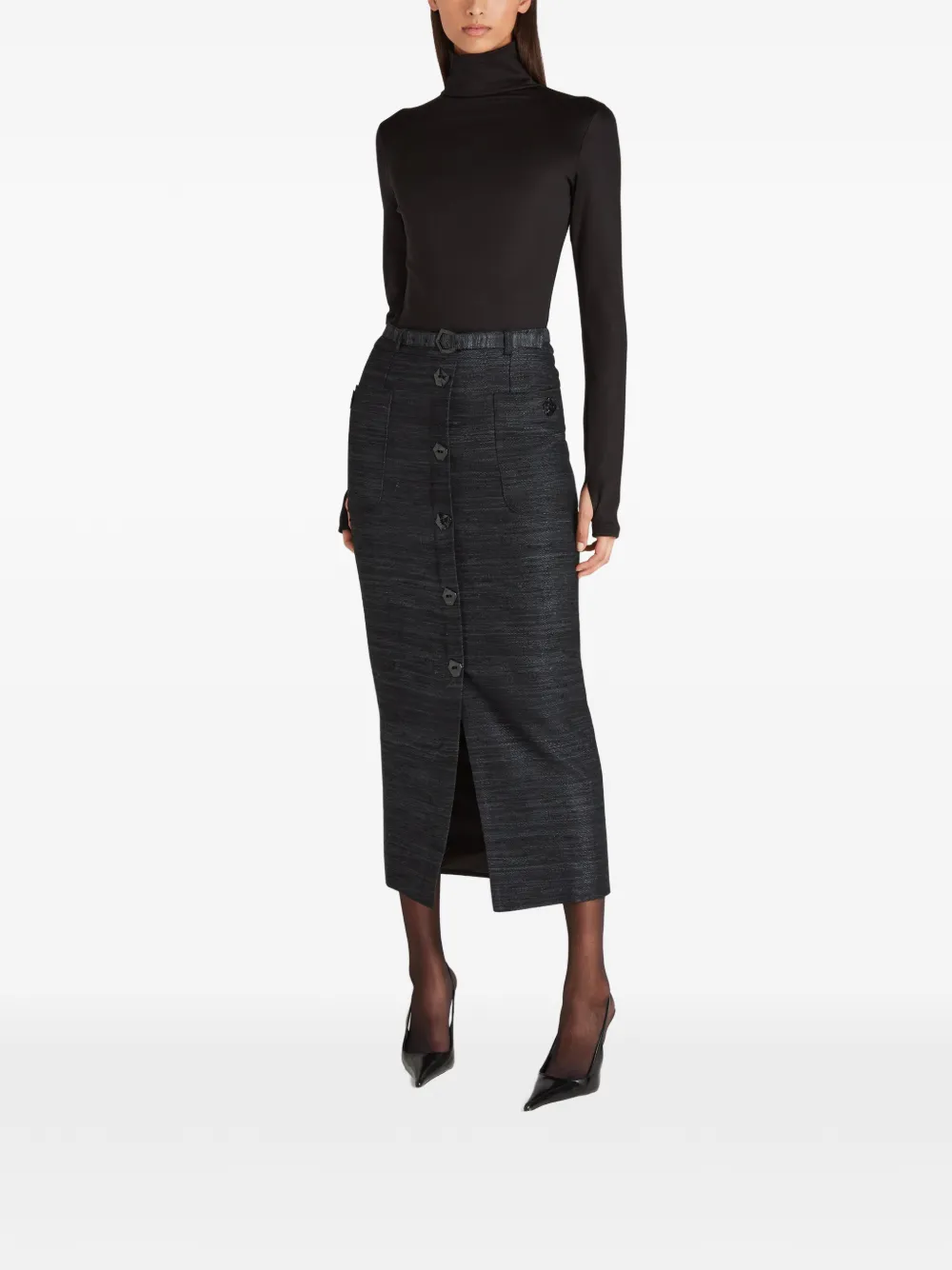 Violante Nessi Corot Belted Silk-tweed Midi Skirt in Black, view 3