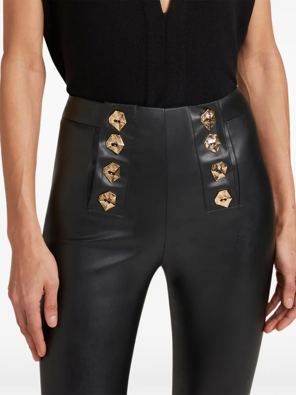 Violante Nessi Button-embellished High-waisted Trousers in Black, view 3
