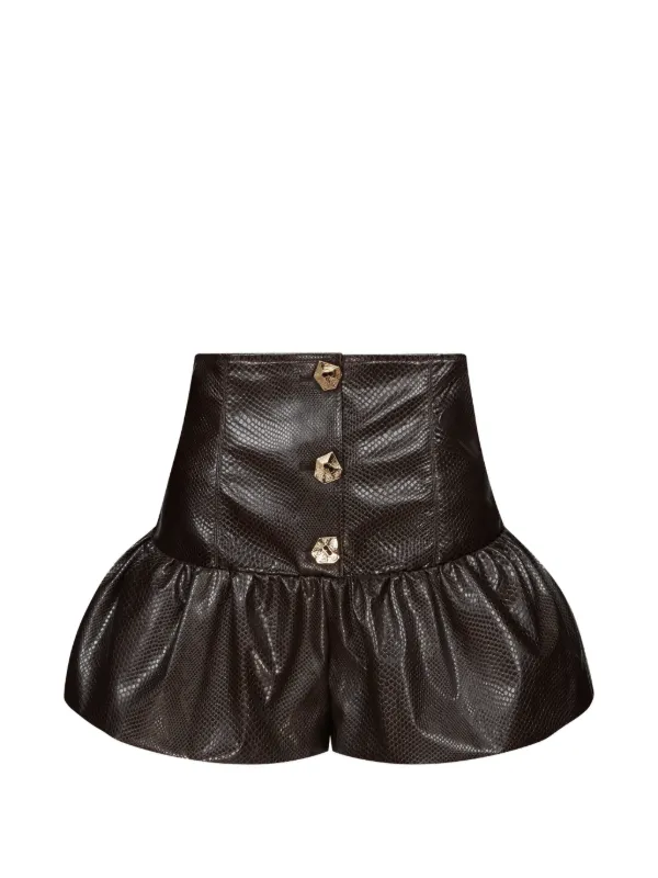 Violante Nessi Snake-effect Peplum Shorts in Brown