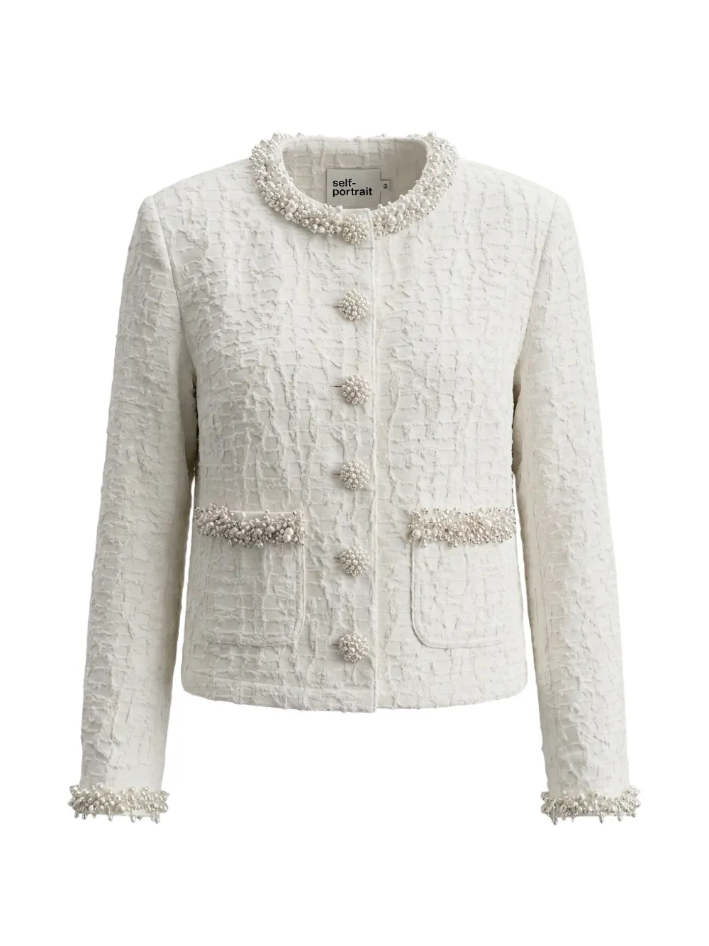 Self-Portrait cream textured denim jacket - Toni neutri