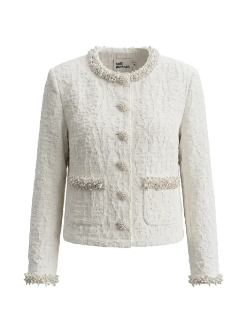 Self-Portrait cream textured denim jacket