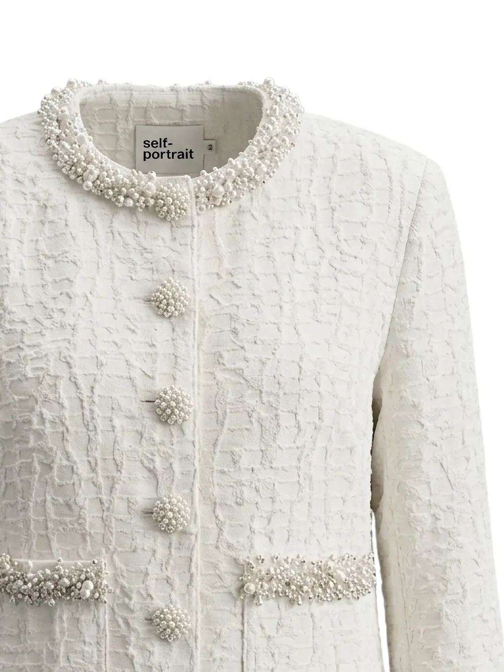 Self-Portrait Denim jack met textuur Beige