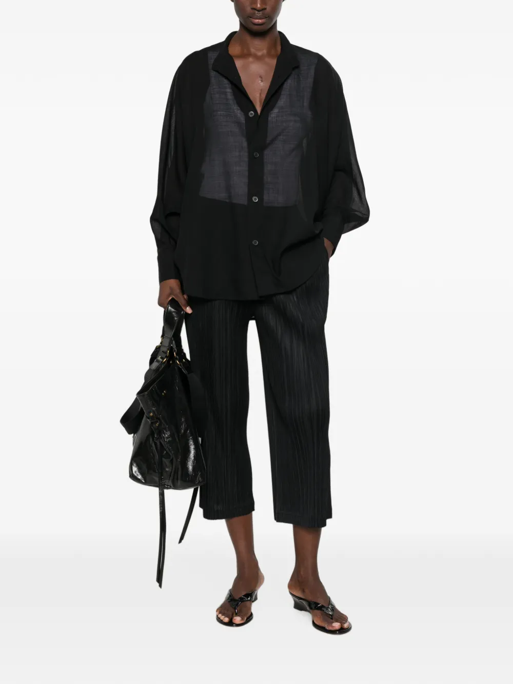 Issey Miyake Blouse met vlakken en lange mouwen Zwart