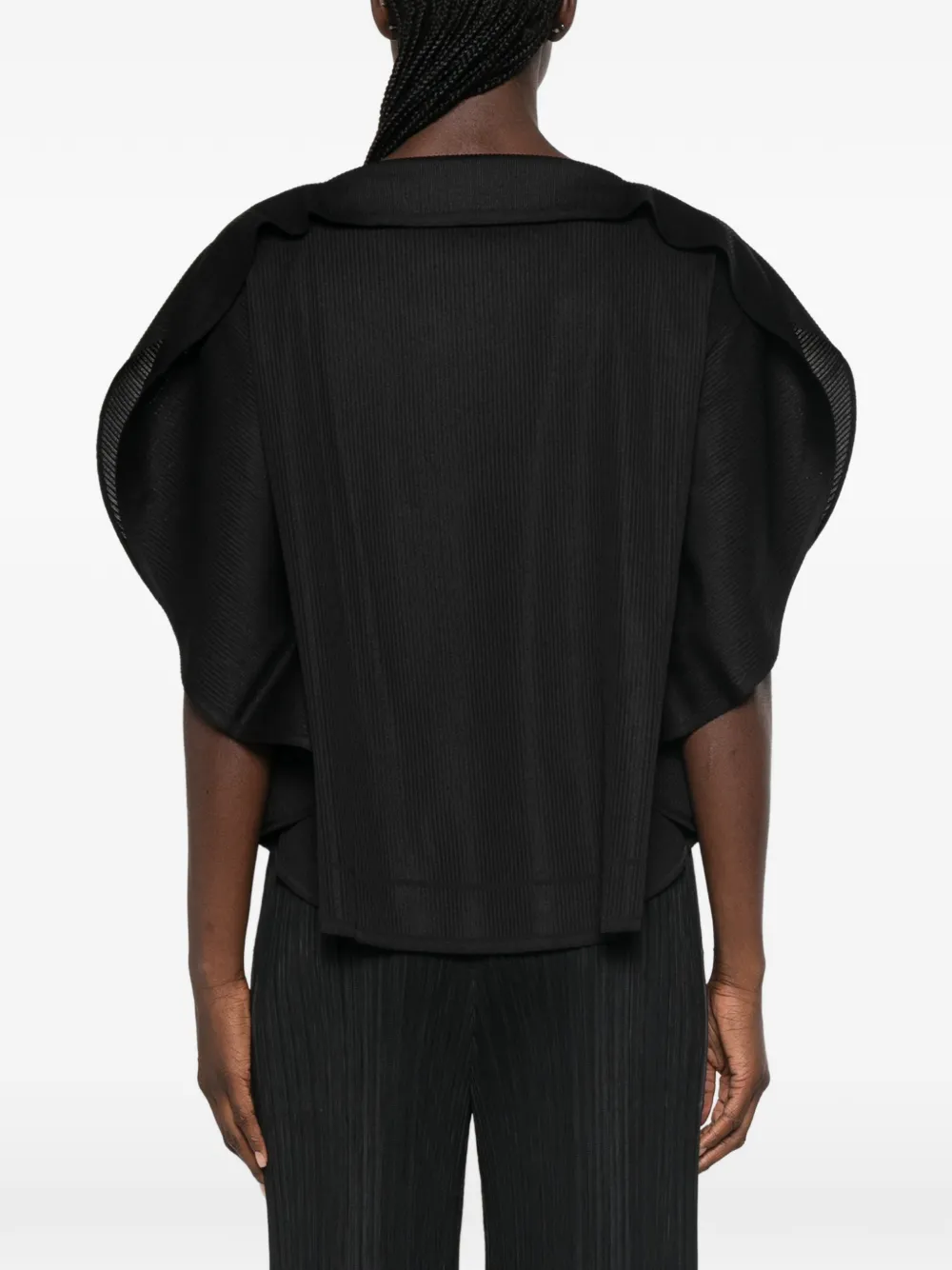 Pleats Please Issey Miyake Geplooid T-shirt met capemouwen Zwart