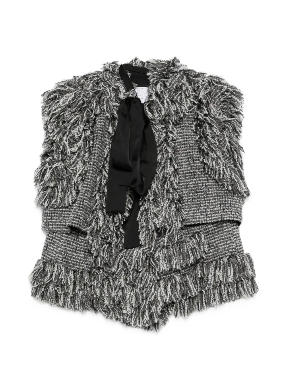 sacai fringed tweed-effect jacket - Grau