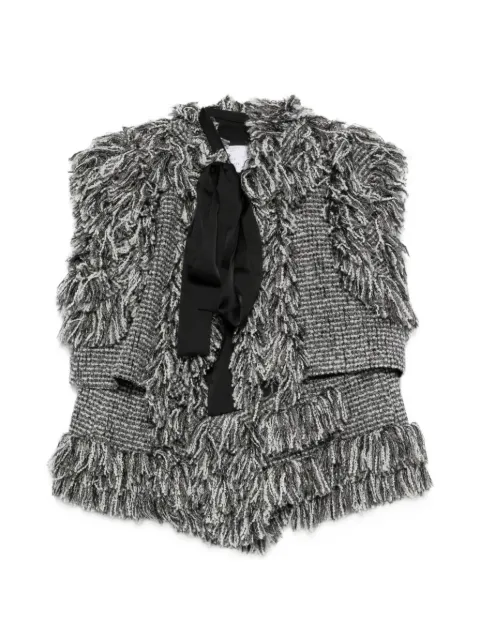 sacai fringed tweed-effect jacket