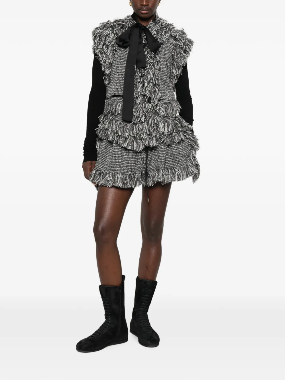 sacai Jack met franje en tweed-effect Grijs