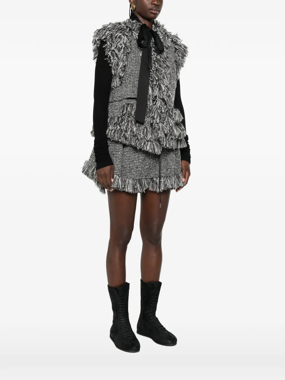 sacai Jack met franje en tweed-effect Grijs