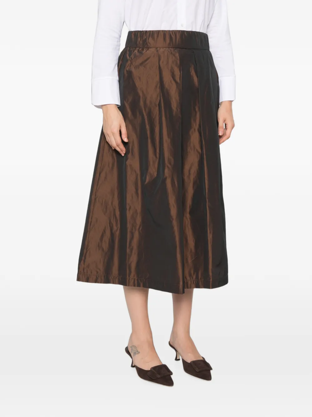 Why Ci Midi-rok met elastische tailleband Bruin
