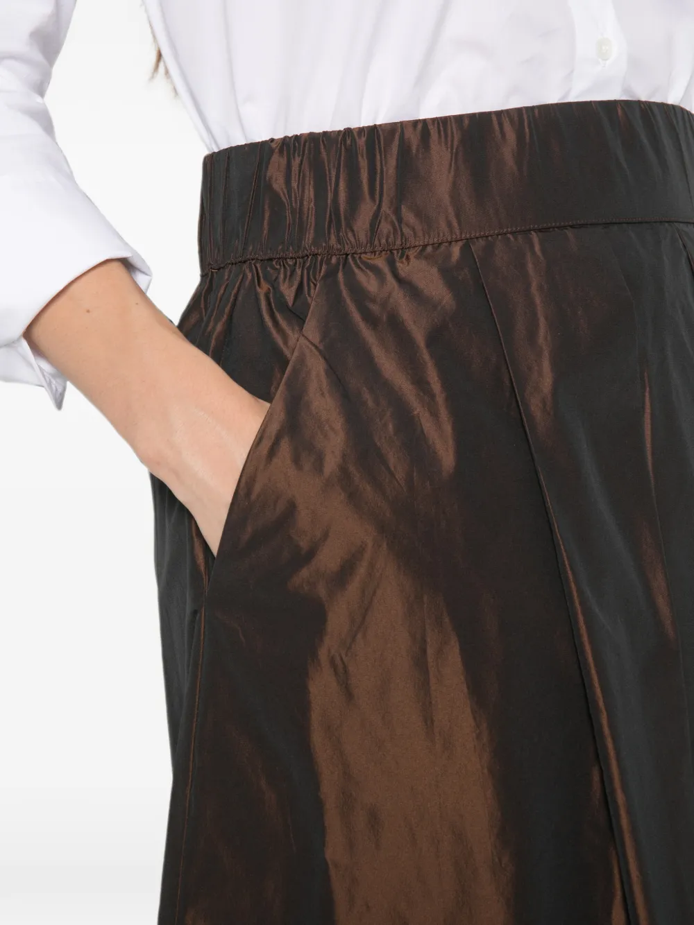 Why Ci Midi-rok met elastische tailleband Bruin