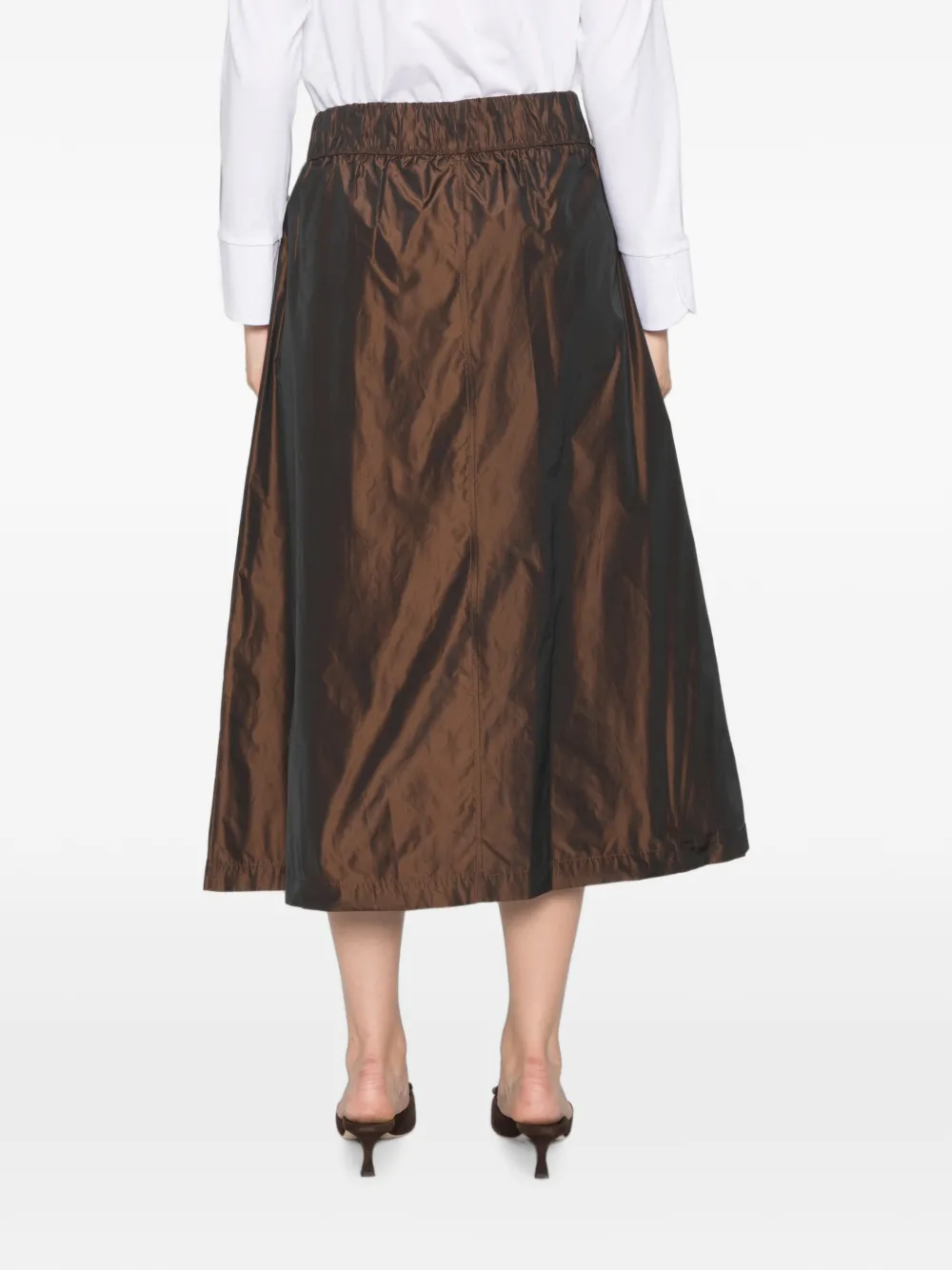 Why Ci Midi-rok met elastische tailleband Bruin