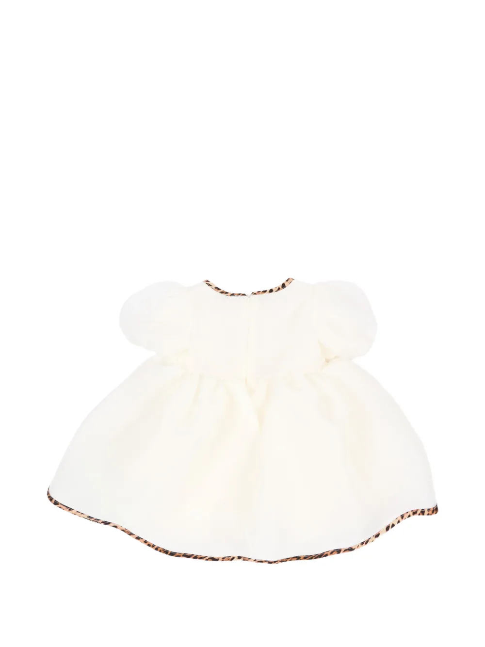 Roberto Cavalli Junior Jurk met luipaardafwerking en pofmouwen Beige